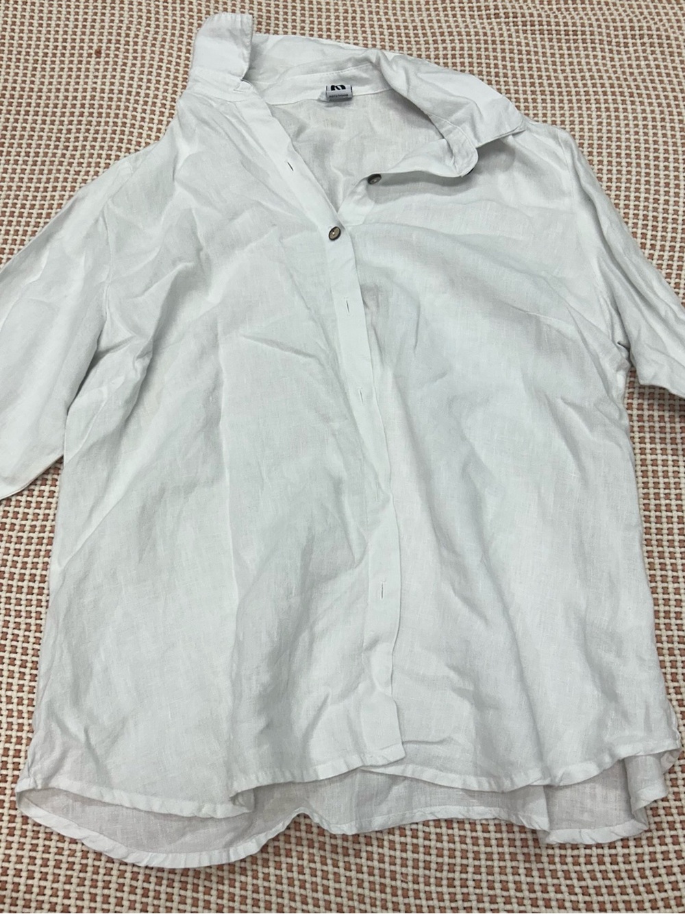 Womens 100% Linen Button Up Long Sleeve Blouse Top Size XL in white / cream